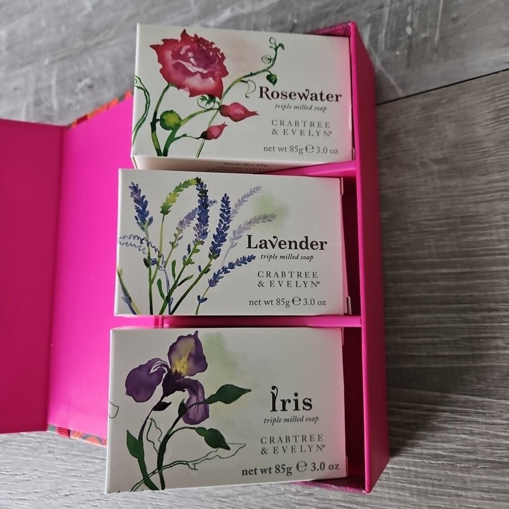 Crabtree And Evelyn Rosewater Lavenderâ Iris 3 Soaps Set Of Three In Gift Box